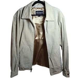 Wilsons Leather Beige Suede Jacket Zip Front Collared Small‎